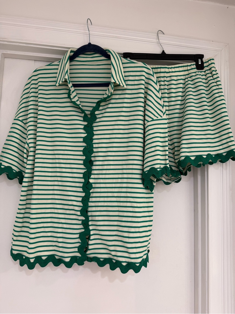 Green and White Striped Two-Piece Set